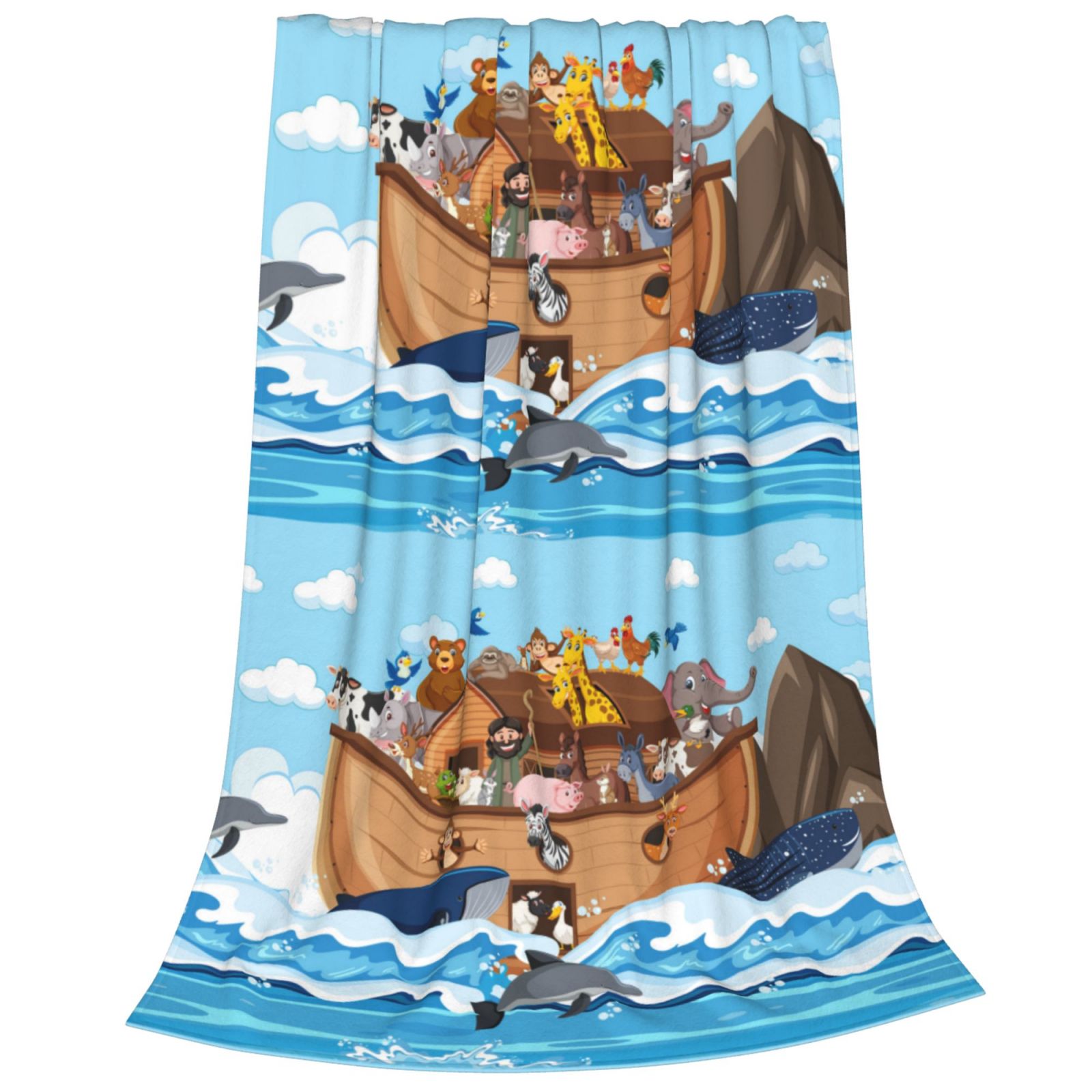 Bixox Fleece Blanket Animals on Noah's Ark Floating Pattern Super Soft