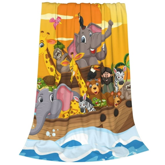 Bixox Fleece Blanket Animals on Noah's Ark1 Pattern Super Soft Double-Sided Microfiber Flannel Blanket for Sofa, Bed, Couch,Suitable for All Seasons - 80"x60"