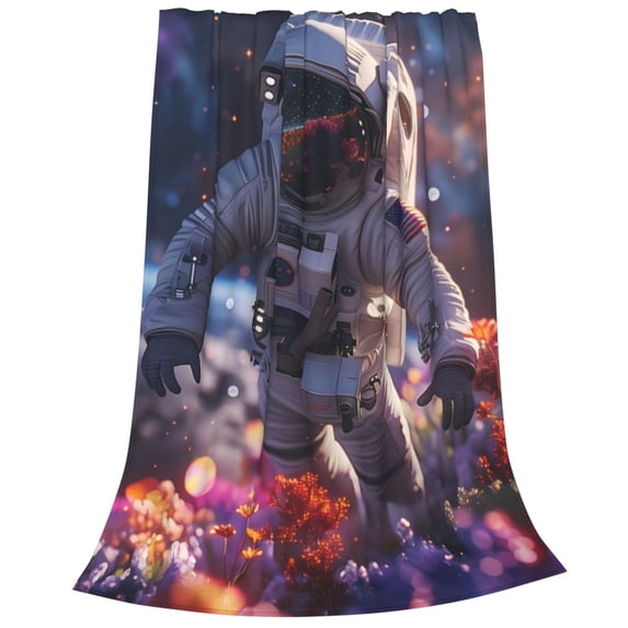 Bixox Fleece Blanket Astronaut In Cosmic Garden Pattern Super Soft Double-Sided Microfiber Flannel Blanket for Sofa, Bed, Couch,Suitable for All Seasons - 80"x60"
