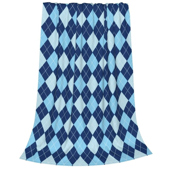 Bixox Fleece Blanket Blue Squares Pattern Super Soft Double-Sided Microfiber Flannel Blanket for Sofa, Bed, Couch, Suitable for All Seasons - 40"x30"