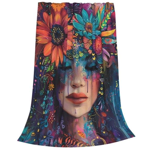 Bixox Fleece Blanket Bohemian Colorful Flower Woman Pattern Super Soft Double-Sided Microfiber Flannel Blanket for Sofa, Bed, Couch,Suitable for All Seasons - 80"x60"