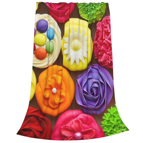Bixox Fleece Blanket Brightly Colored Cupcakes Pattern Super Soft Double-Sided Microfiber Flannel Blanket for Sofa, Bed, Couch,Suitable for All Seasons -