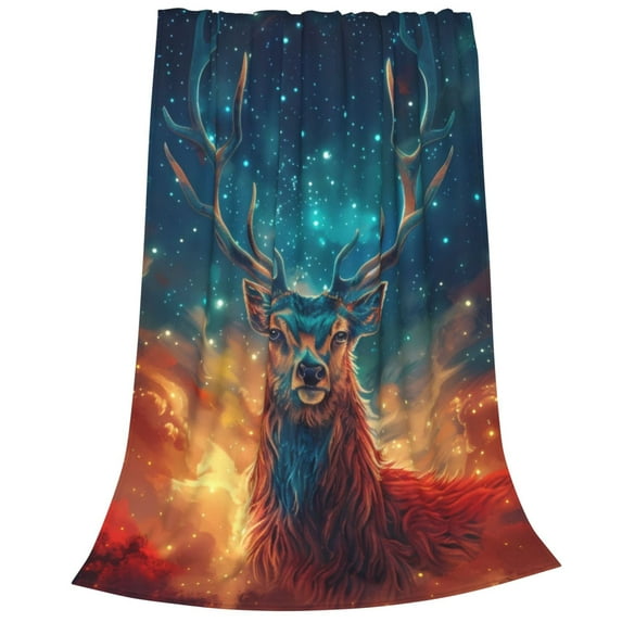 Bixox Fleece Blanket Celestial Stag Cosmic Glow Pattern Super Soft Double-Sided Microfiber Flannel Blanket for Sofa, Bed, Couch,Suitable for All Seasons - 80"x60"