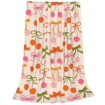 Bixox Fleece Blanket Cherries And Bows Pattern Super Soft Double-Sided Microfiber Flannel Blanket for Sofa, Bed, Couch,Suitable for All Seasons -