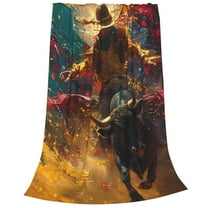 Bixox Fleece Blanket Colorful Bull Western Man Pattern Super Soft Double-Sided Microfiber Flannel Blanket for Sofa, Bed, Couch,Suitable for All Seasons -