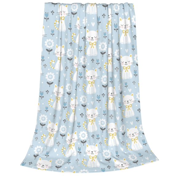 Bixox Fleece Blanket Cute Cat Pattern Super Soft Double-Sided Microfiber Flannel Blanket for Sofa, Bed, Couch, Suitable for All Seasons -