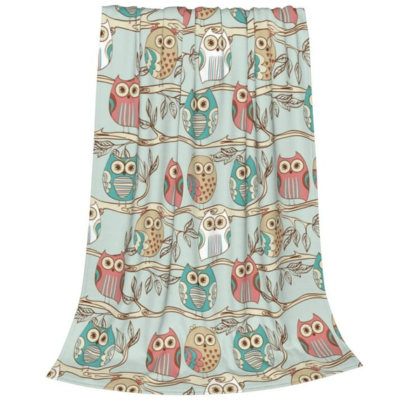 Bixox Fleece Blanket Cute Owl Pattern Super Soft Double-Sided Microfiber Flannel Blanket for Sofa, Bed, Couch, Suitable for All Seasons - 80"x60"