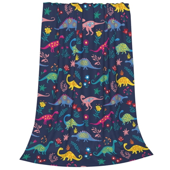 Bixox Fleece Blanket Dinosaur Flowers Pattern Super Soft Double-Sided Microfiber Flannel Blanket for Sofa, Bed, Couch, Suitable for All Seasons -