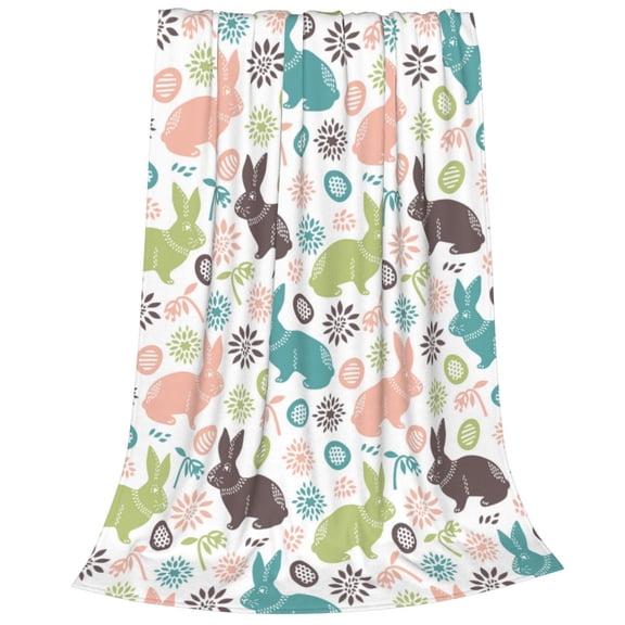 Bixox Fleece Blanket Easter Rabbit Pattern Super Soft Double-Sided Microfiber Flannel Blanket for Sofa, Bed, Couch, Suitable for All Seasons - 40"x30"