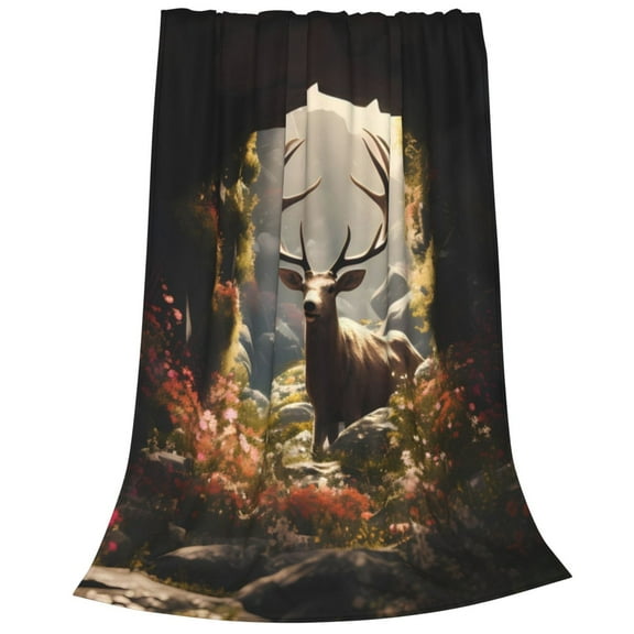 Bixox Fleece Blanket Enchanted Deer In Cave Pattern Super Soft Double-Sided Microfiber Flannel Blanket for Sofa, Bed, Couch,Suitable for All Seasons -