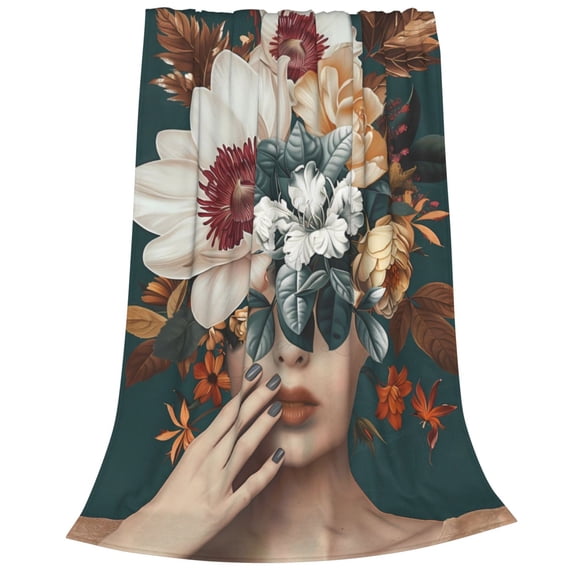 Bixox Fleece Blanket Floral Head Dreamscape Pattern Super Soft Double-Sided Microfiber Flannel Blanket for Sofa, Bed, Couch,Suitable for All Seasons - 80"x60"