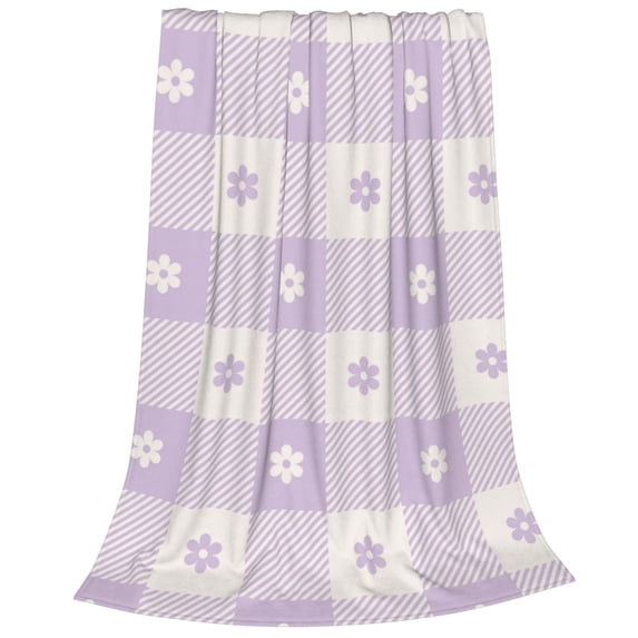 Bixox Fleece Blanket Floral Purple Buffalo Plaid Pattern Super Soft Double-Sided Microfiber Flannel Blanket for Sofa, Bed, Couch,Suitable for All Seasons - 60"x50"
