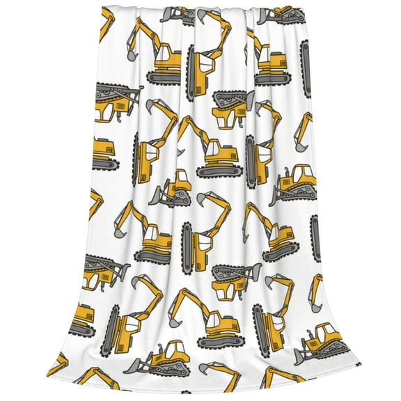 Bixox Fleece Blanket Funny Excavator Pattern Super Soft Double-Sided Microfiber Flannel Blanket for Sofa, Bed, Couch, Suitable for All Seasons -