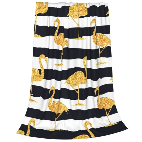Bixox Fleece Blanket Gold Flamingo Pattern Super Soft Double-Sided Microfiber Flannel Blanket for Sofa, Bed, Couch,Suitable for All Seasons - 60"x50"