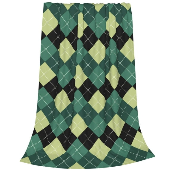 Bixox Fleece Blanket Green Squares Pattern Super Soft Double-Sided Microfiber Flannel Blanket for Sofa, Bed, Couch, Suitable for All Seasons - 40"x30"