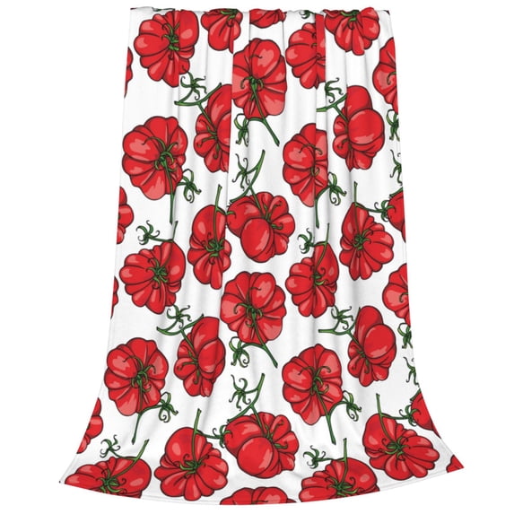 Bixox Fleece Blanket Hand Drawn Tomatoes Pattern Super Soft Double-Sided Microfiber Flannel Blanket for Sofa, Bed, Couch, Suitable for All Seasons - 80"x60"