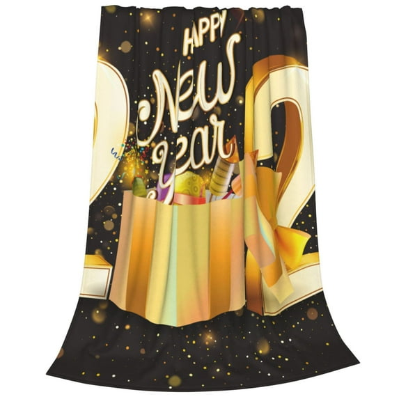 Bixox Fleece Blanket Happy New Year 2025 C Pattern Super Soft Double-Sided Microfiber Flannel Blanket for Sofa, Bed, Couch,Suitable for All Seasons - 60"x50"