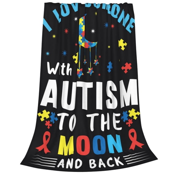 Bixox Fleece Blanket I Love With Autism To The Moon And Back Pattern Super Soft Double-Sided Microfiber Flannel Blanket for Sofa, Bed, Couch,Suitable for All Seasons - 40"x30"