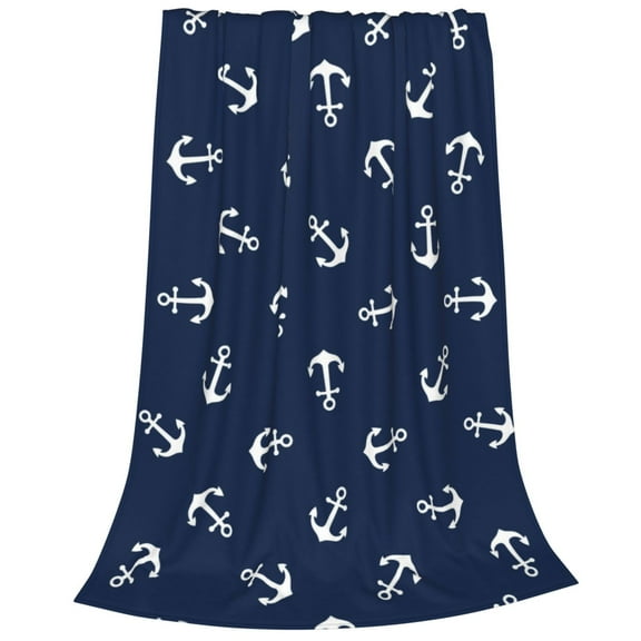 Bixox Fleece Blanket Nautical Themed Simple Anchors Pattern Super Soft Double-Sided Microfiber Flannel Blanket for Sofa, Bed, Couch,Suitable for All Seasons -