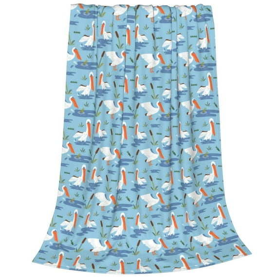 Bixox Fleece Blanket Pelican Reed And Fish Pattern Super Soft Double-Sided Microfiber Flannel Blanket for Sofa, Bed, Couch,Suitable for All Seasons - 60"x50"