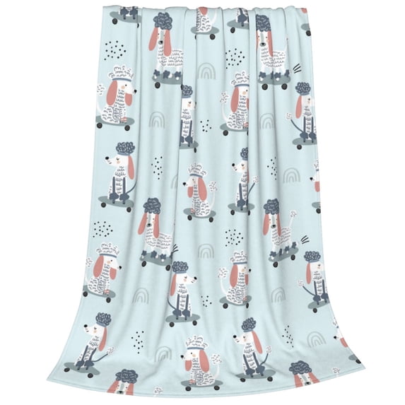 Bixox Fleece Blanket Poodle Playing Skateboard Pattern Super Soft Double-Sided Microfiber Flannel Blanket for Sofa, Bed, Couch, Suitable for All Seasons - 60"x50"