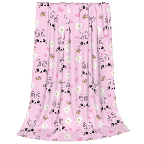 Bixox Fleece Blanket Rabbit Face Pattern Super Soft Double-Sided Microfiber Flannel Blanket for Sofa, Bed, Couch, Suitable for All Seasons - 60"x50"