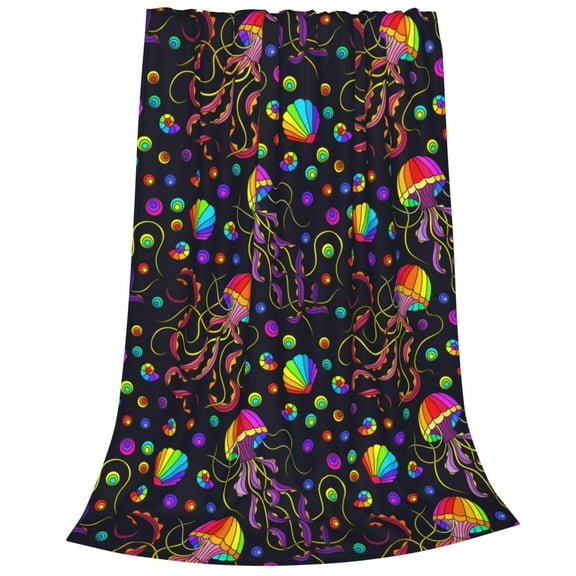 Bixox Fleece Blanket Rainbow Jellyfishes Pattern Super Soft Double-Sided Microfiber Flannel Blanket for Sofa, Bed, Couch,Suitable for All Seasons - 40"x30"
