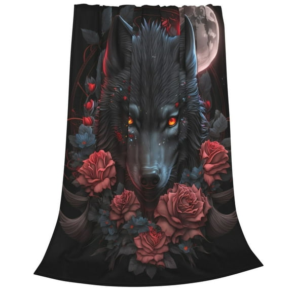 Bixox Fleece Blanket Rose Full Moon Black Wolf Pattern Super Soft Double-Sided Microfiber Flannel Blanket for Sofa, Bed, Couch,Suitable for All Seasons -