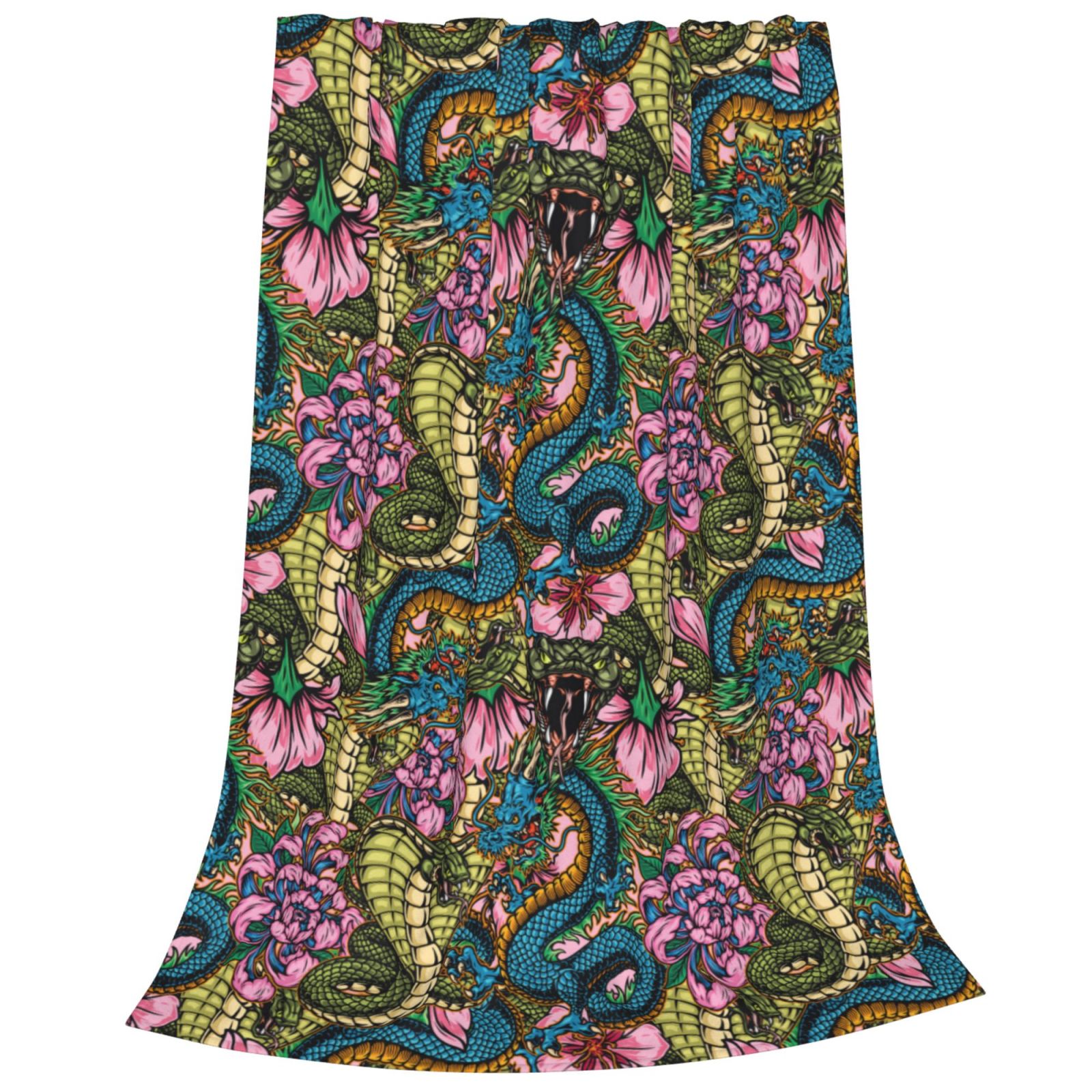 Bixox Fleece Blanket Snake And Flower Pattern Super Soft DoubleSided