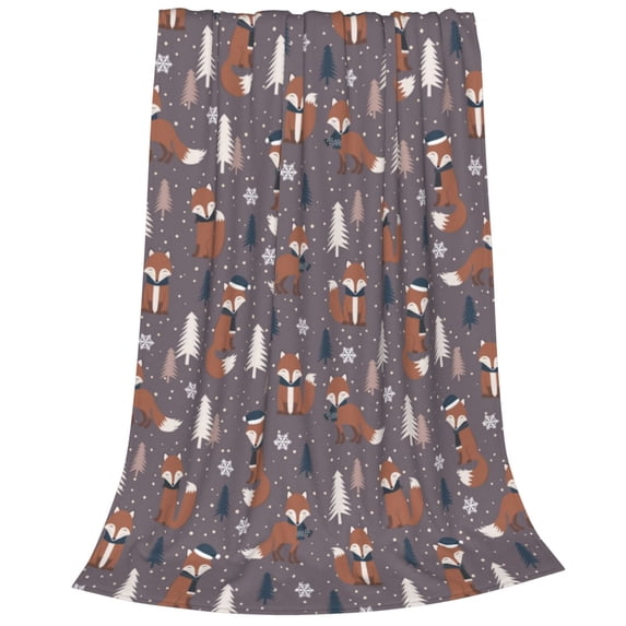 Bixox Fleece Blanket Snowflake Fox Pattern Super Soft Double-Sided Microfiber Flannel Blanket for Sofa, Bed, Couch,Suitable for All Seasons - 60"x50"