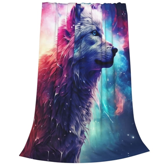 Bixox Fleece Blanket Starry Multicolored Wolf Pattern Super Soft Double-Sided Microfiber Flannel Blanket for Sofa, Bed, Couch,Suitable for All Seasons - 80"x60"