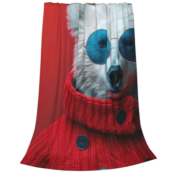 Bixox Fleece Blanket Stylish Polar Bear Sunglasses Pattern Super Soft Double-Sided Microfiber Flannel Blanket for Sofa, Bed, Couch,Suitable for All Seasons -