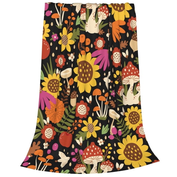 Bixox Fleece Blanket Sunflowers Mushrooms Pattern Super Soft Double-Sided Microfiber Flannel Blanket for Sofa, Bed, Couch, Suitable for All Seasons -