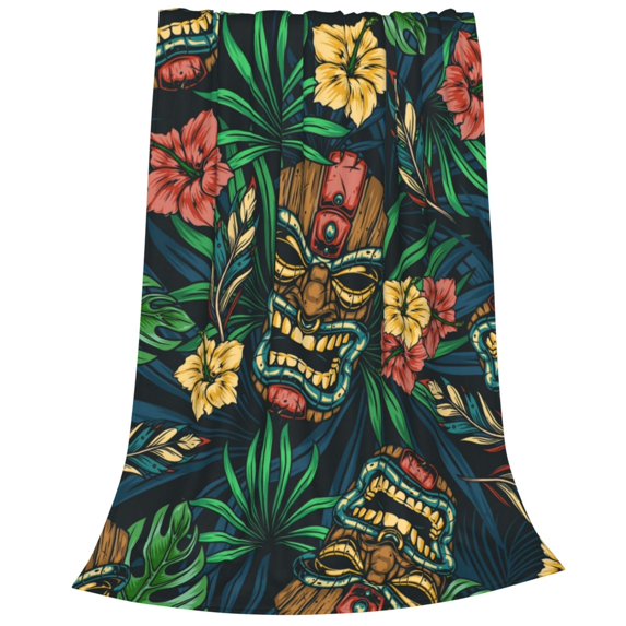 Bixox Fleece Blanket Tropical Tribe Mask Pattern Super Soft Double-Sided Microfiber Flannel Blanket for Sofa, Bed, Couch,Suitable for All Seasons - 80"x60"