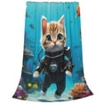 Bixox Fleece Blanket Underwater Diving Cat Pattern Super Soft Double