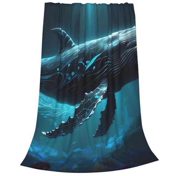 Bixox Fleece Blanket Vintage Blue Pattern Whale Pattern Super Soft Double-Sided Microfiber Flannel Blanket for Sofa, Bed, Couch,Suitable for All Seasons - 60"x50"