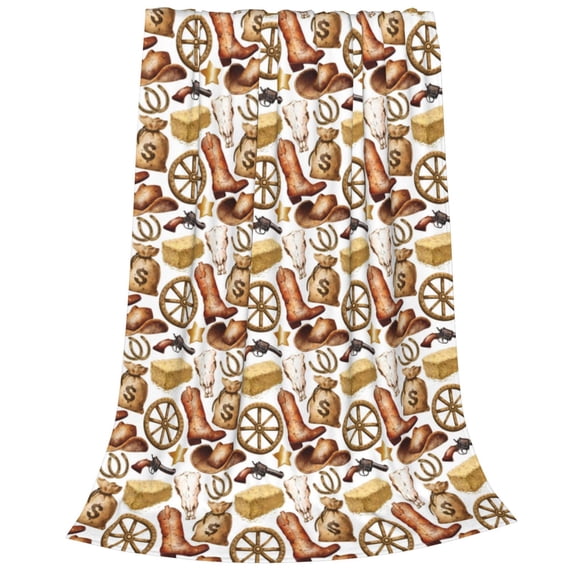 Bixox Fleece Blanket Western Cowboy Pattern Super Soft Double-Sided Microfiber Flannel Blanket for Sofa, Bed, Couch,Suitable for All Seasons - 40"x30"