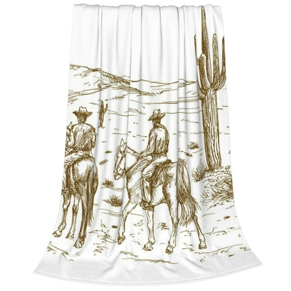 Bixox Fleece Blanket Western Desert Cowboys Pattern Super Soft Double-Sided Microfiber Flannel Blanket for Sofa, Bed, Couch,Suitable for All Seasons -
