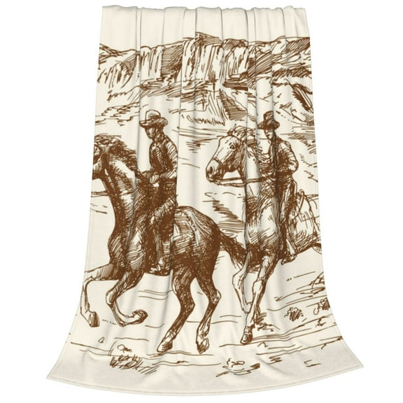 Bixox Fleece Blanket Western Desert Cowboys1 Pattern Super Soft Double-Sided Microfiber Flannel Blanket for Sofa, Bed, Couch,Suitable for All Seasons - 40"x30"