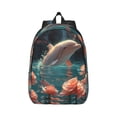 thumbnail image 1 of Bixox Flower White Dolphin Printing Canvas Backpack Lightweight Casual Travel Backpack School Backpack Fits 15.6 Inch Notebook, 1 of 5