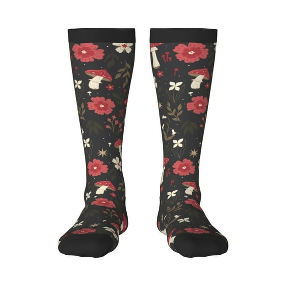 Bixox Fly Agaric and Flowers Patterned Men's and Women's Knee Socks High Socks Outdoor Sports Socks