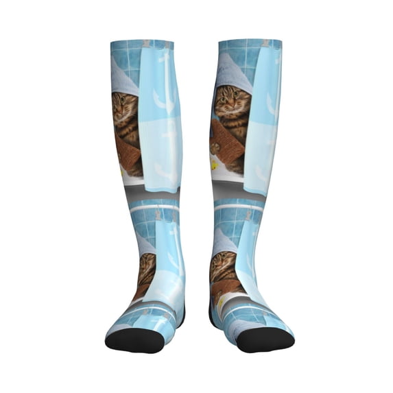 Bixox Funny Cat Taking a Bath Print Compression Socks,Compression Socks Women & Men Circulation for Medical,Running,Athletic