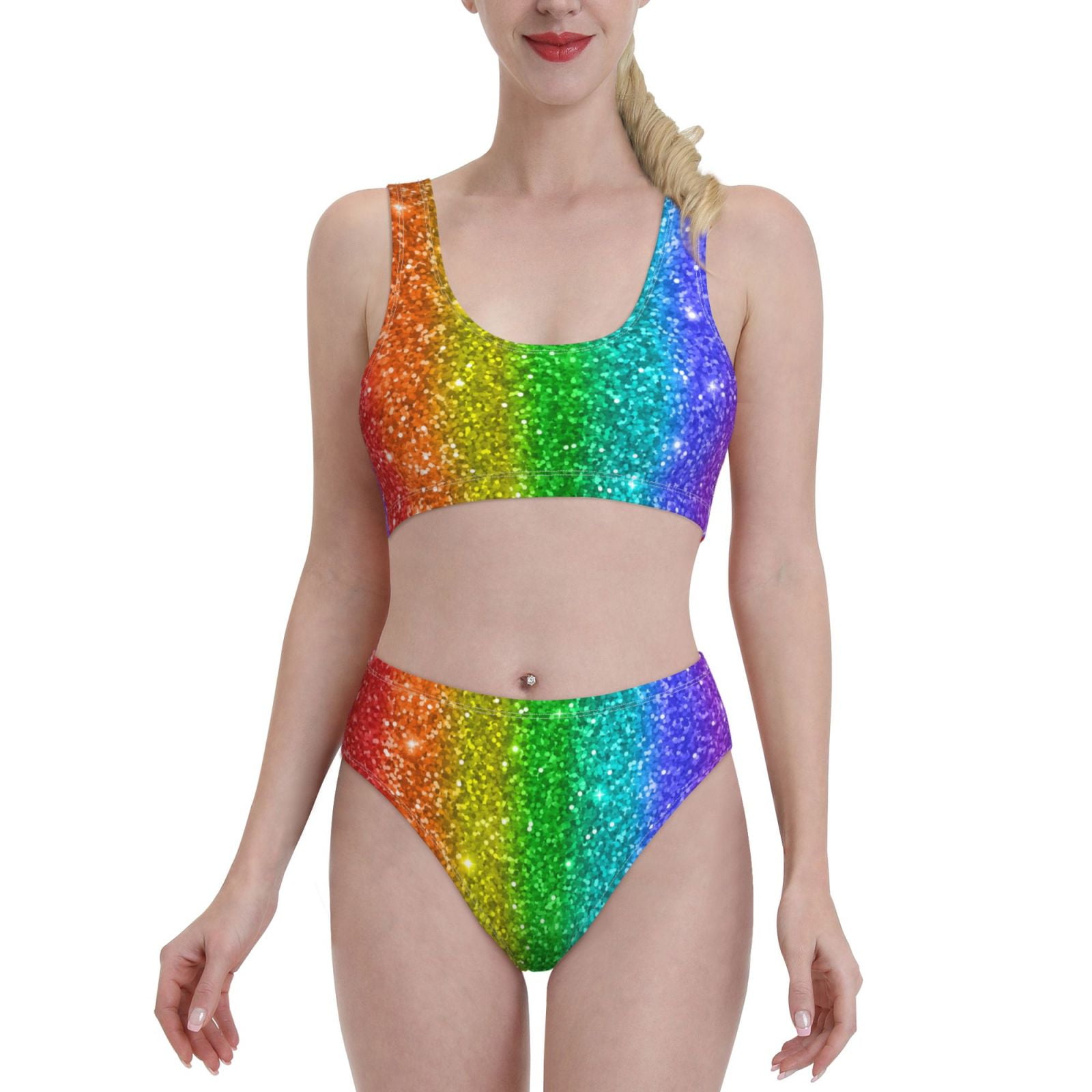 ビキニ Two Piece Colorful Swimsuit Bixox-Glitter-Rainbow-Pattern-