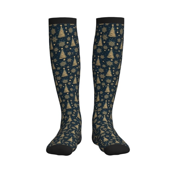 Bixox Gold Snowflake Christmas Tree Print Compression Socks,Compression Socks Women & Men Circulation for Medical,Running,Athletic