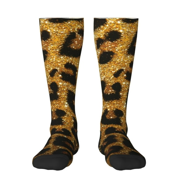 Bixox Golden Leopard Glitter Patterned Men's and Women's Knee Socks High Socks Outdoor Sports Socks