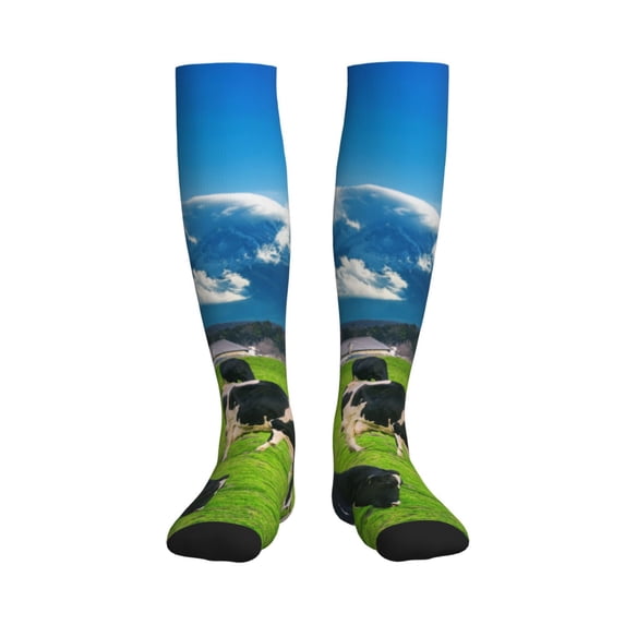 Bixox Grazing Cows Mountain View Print Compression Socks,Compression Socks Women & Men Circulation for Medical,Running,Athletic