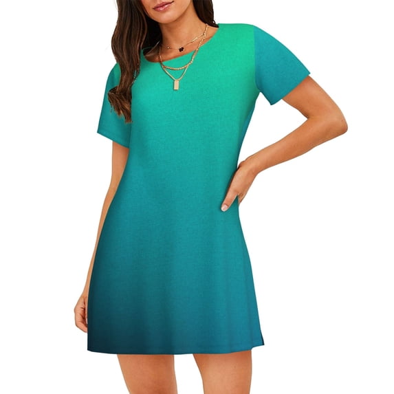 Bixox Green Turquoise Teal Pattern Women's Nightgown, Soft & Breathable Sleepwear, Round Neck Knee-Length Pajama Dress,Loungewear for Home & Sleep