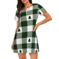 thumbnail image 1 of Bixox Green White Lumberjack Plaid Pattern Women's Nightgown, Soft & Breathable Sleepwear, Round Neck Knee-Length Pajama Dress,Loungewear for Home & Sleep, 1 of 7