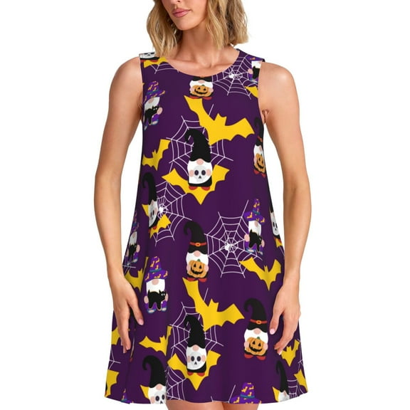 Bixox Halloween Gnomes1 Print Women's Sleeveless A-Line Dress with Pockets, Casual Knee-Length Tank Dress for Summer-Medium