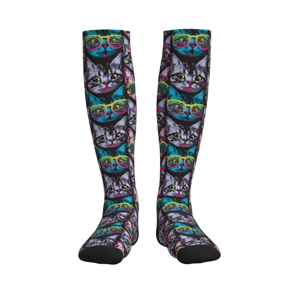 Bixox Happy Kitten Faces Print Compression Socks,Compression Socks Women & Men Circulation for Medical,Running,Athletic